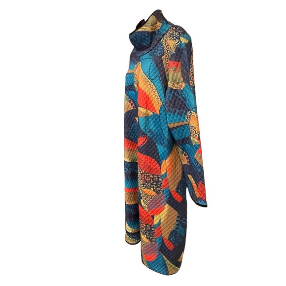 FLORYDAY Dress Quilted Mock Neck Midi Avant Garde Colorful Abstract Print Medium - Picture 2 of 12